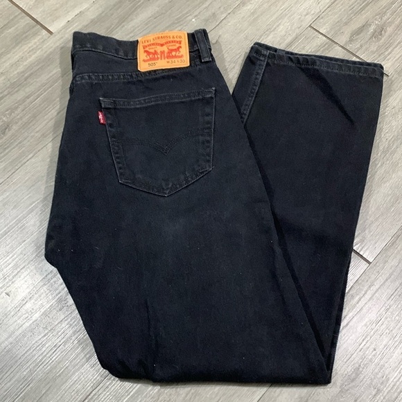 Levi’s 505 Black Straight Fit 100% Cotton Zip Fly Jeans size 34x30 - Picture 1 of 12